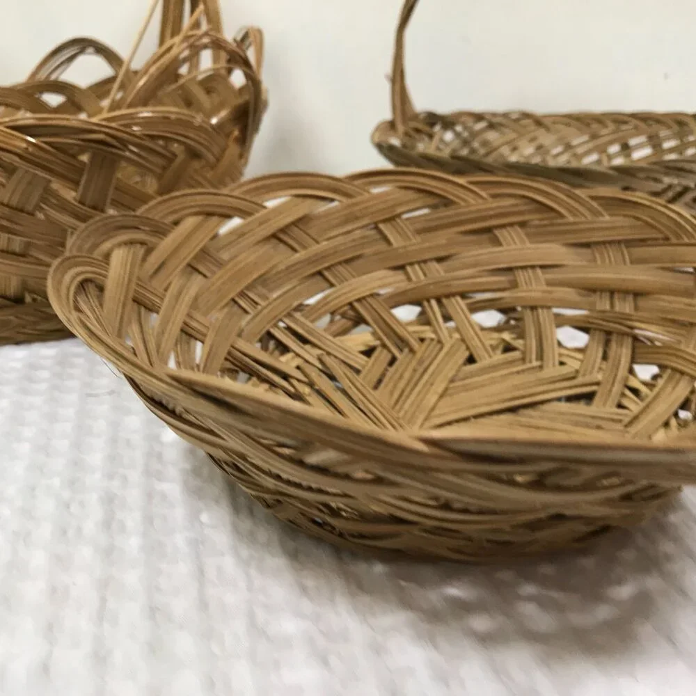 Vintage Wicker Basket with Handle Bundle